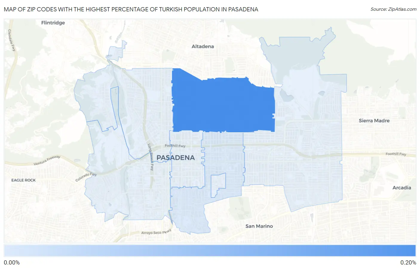 Zip Codes with the Highest Percentage of Turkish Population in Pasadena Map
