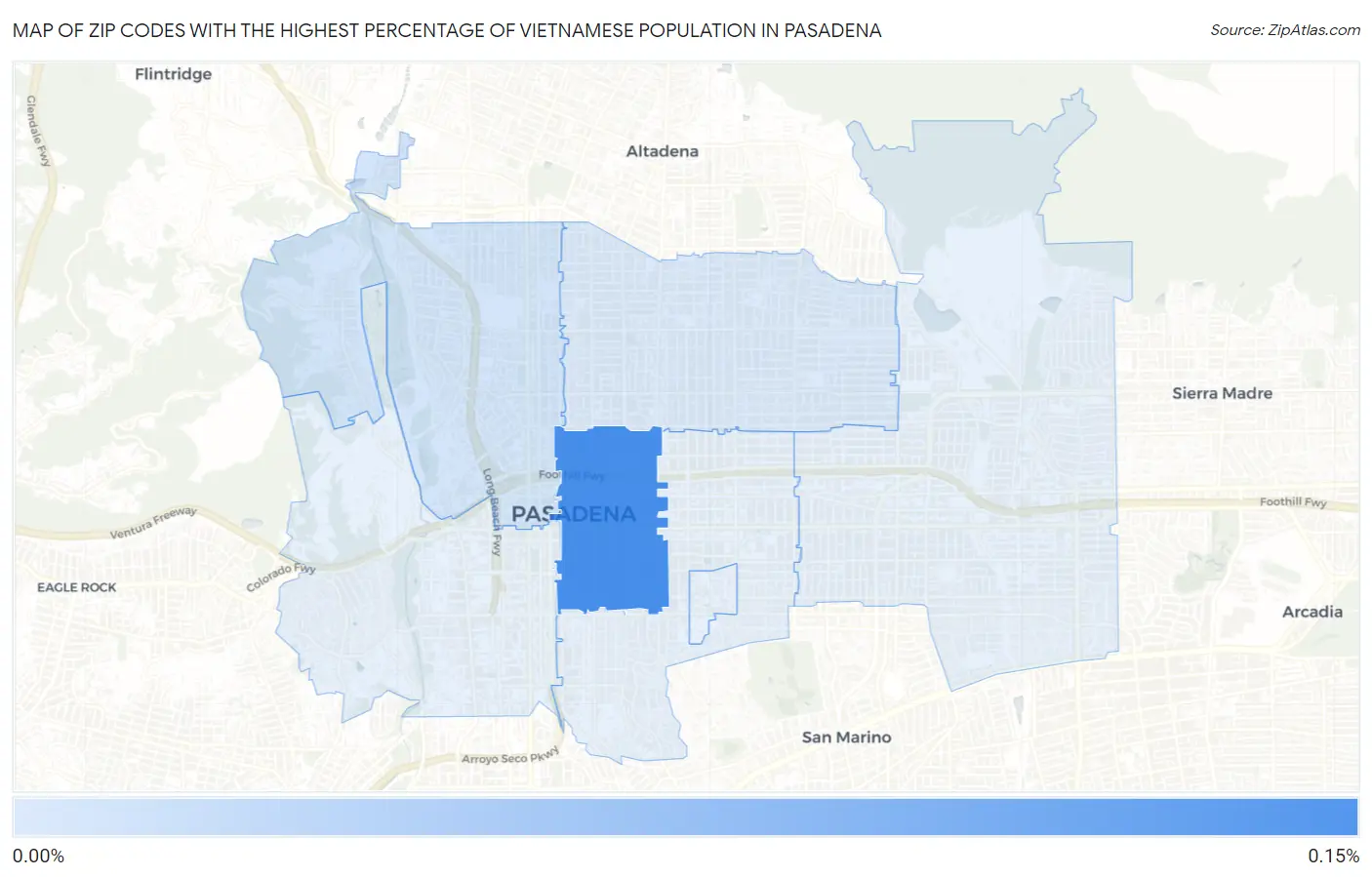 Zip Codes with the Highest Percentage of Vietnamese Population in Pasadena Map