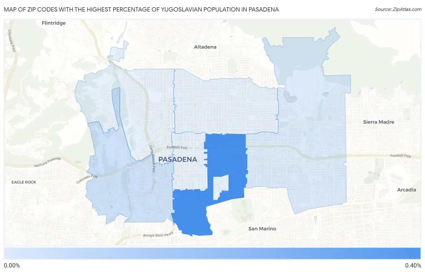 Zip Codes with the Highest Percentage of Yugoslavian Population in Pasadena Map