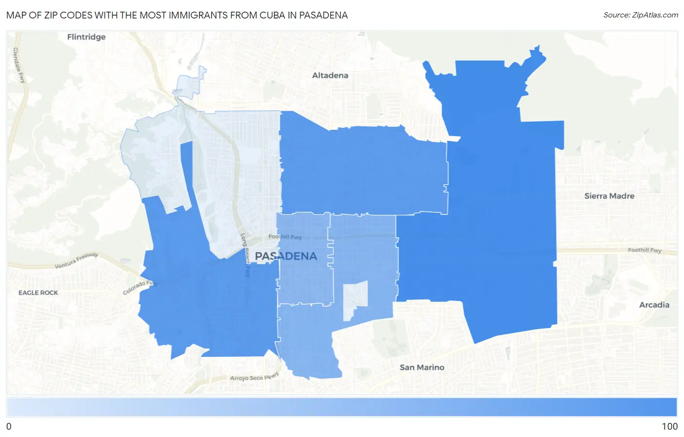 Zip Codes with the Most Immigrants from Cuba in Pasadena Map