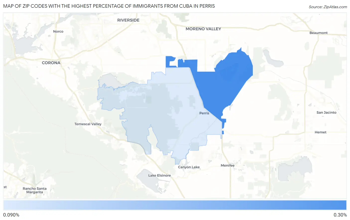 Zip Codes with the Highest Percentage of Immigrants from Cuba in Perris Map