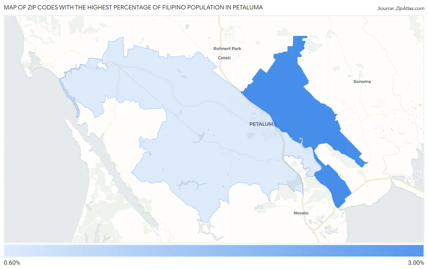 Zip Codes with the Highest Percentage of Filipino Population in Petaluma Map