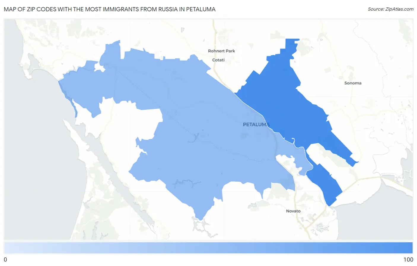 Zip Codes with the Most Immigrants from Russia in Petaluma Map