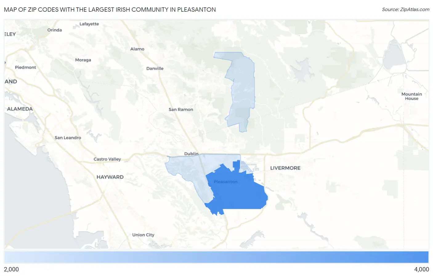 Zip Codes with the Largest Irish Community in Pleasanton Map