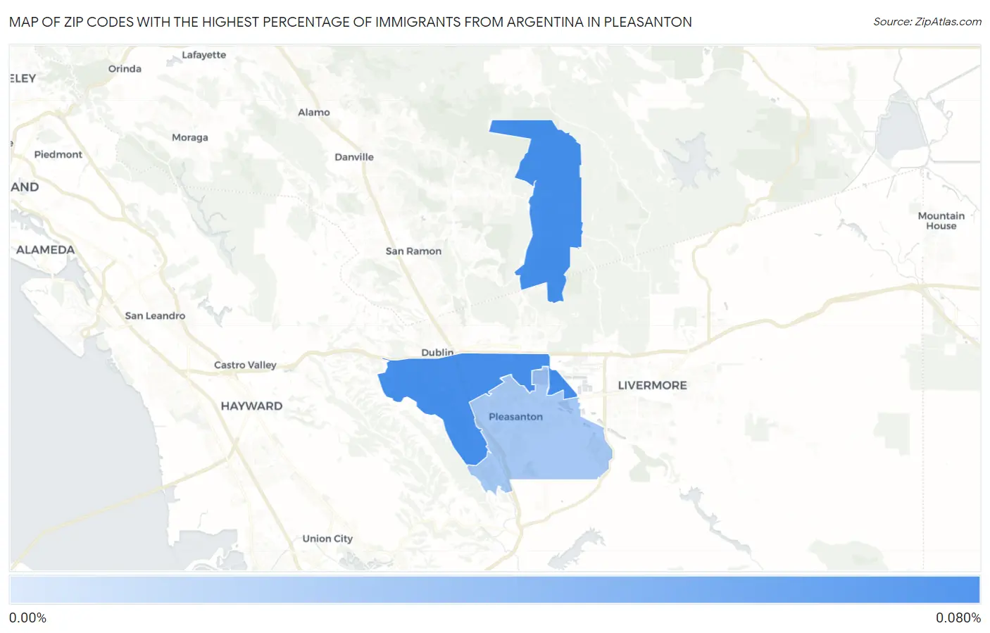 Zip Codes with the Highest Percentage of Immigrants from Argentina in Pleasanton Map