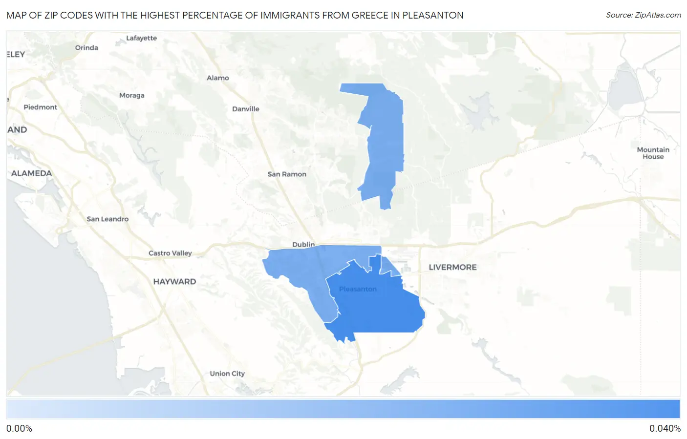 Zip Codes with the Highest Percentage of Immigrants from Greece in Pleasanton Map