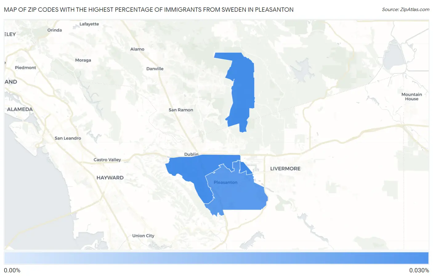 Zip Codes with the Highest Percentage of Immigrants from Sweden in Pleasanton Map