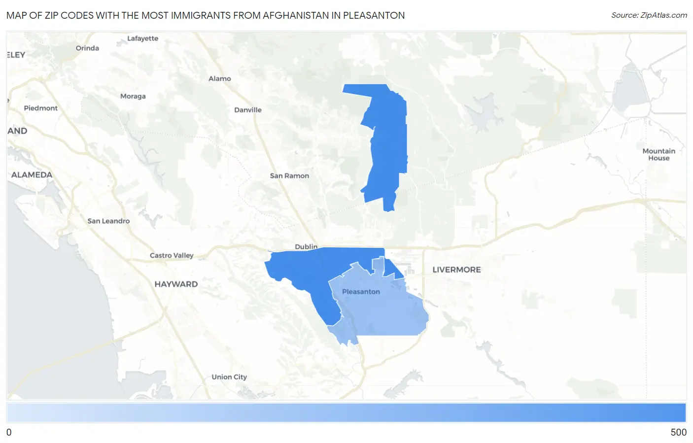 Zip Codes with the Most Immigrants from Afghanistan in Pleasanton Map
