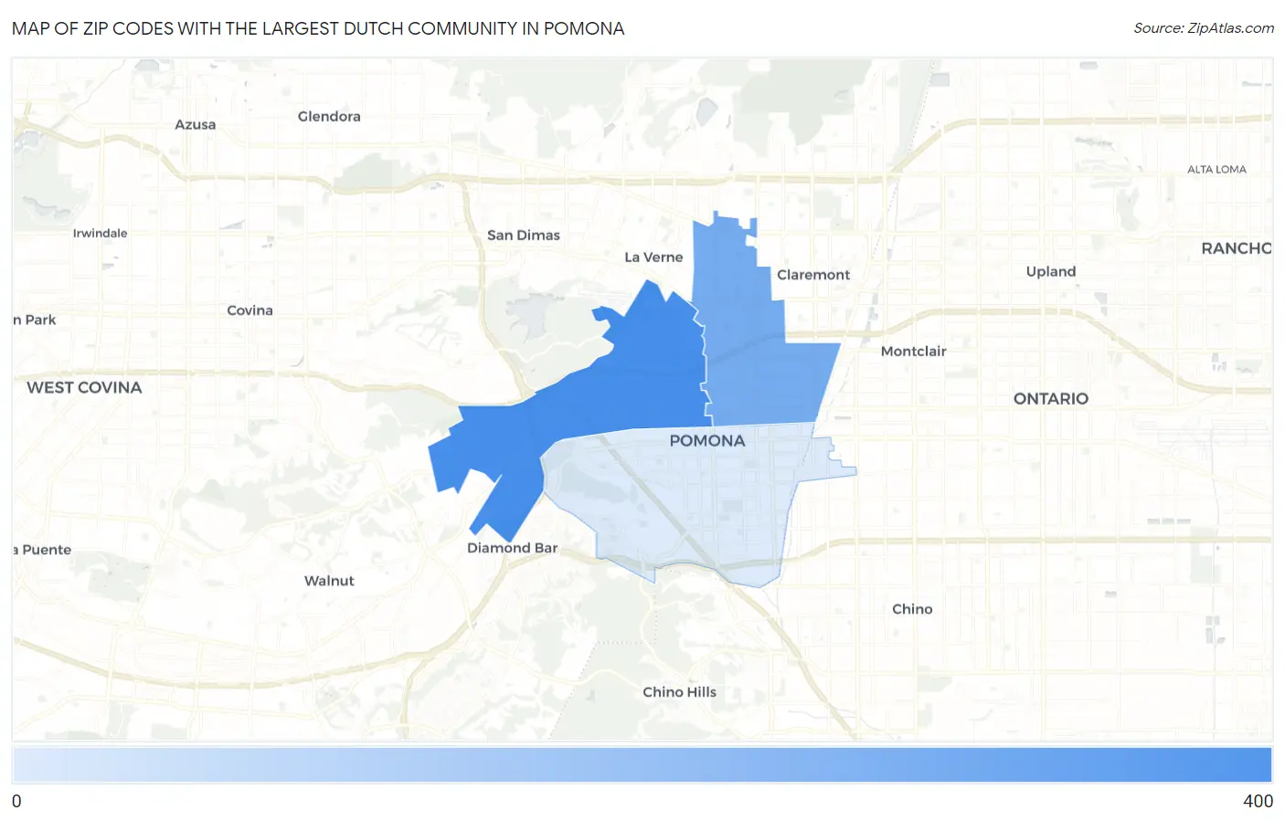 Zip Codes with the Largest Dutch Community in Pomona Map