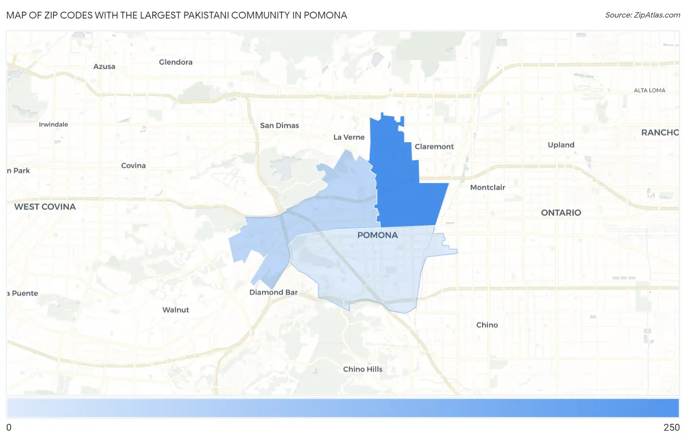 Zip Codes with the Largest Pakistani Community in Pomona Map