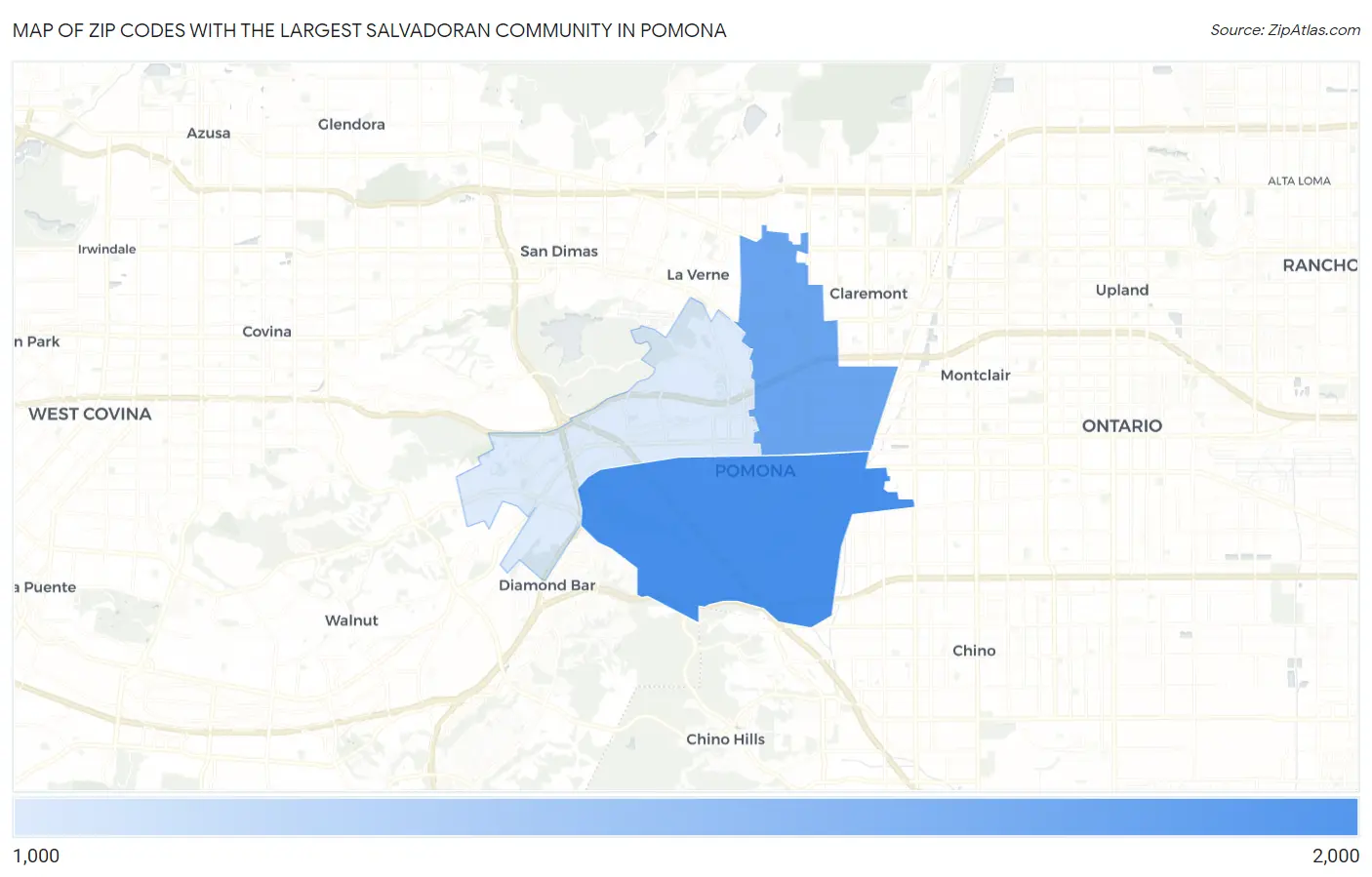 Zip Codes with the Largest Salvadoran Community in Pomona Map