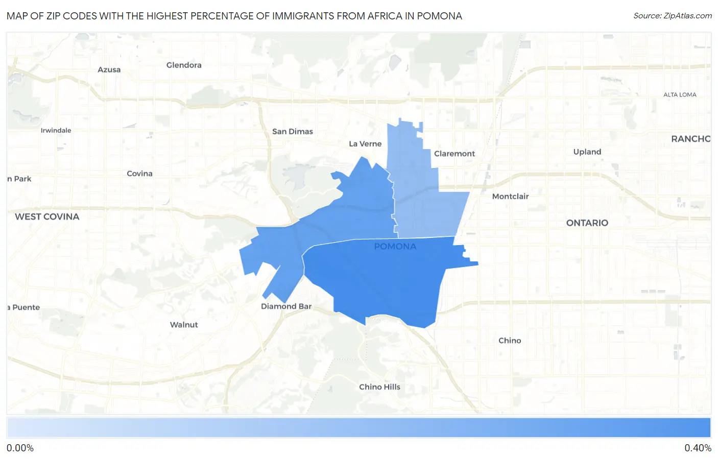 Zip Codes with the Highest Percentage of Immigrants from Africa in Pomona Map
