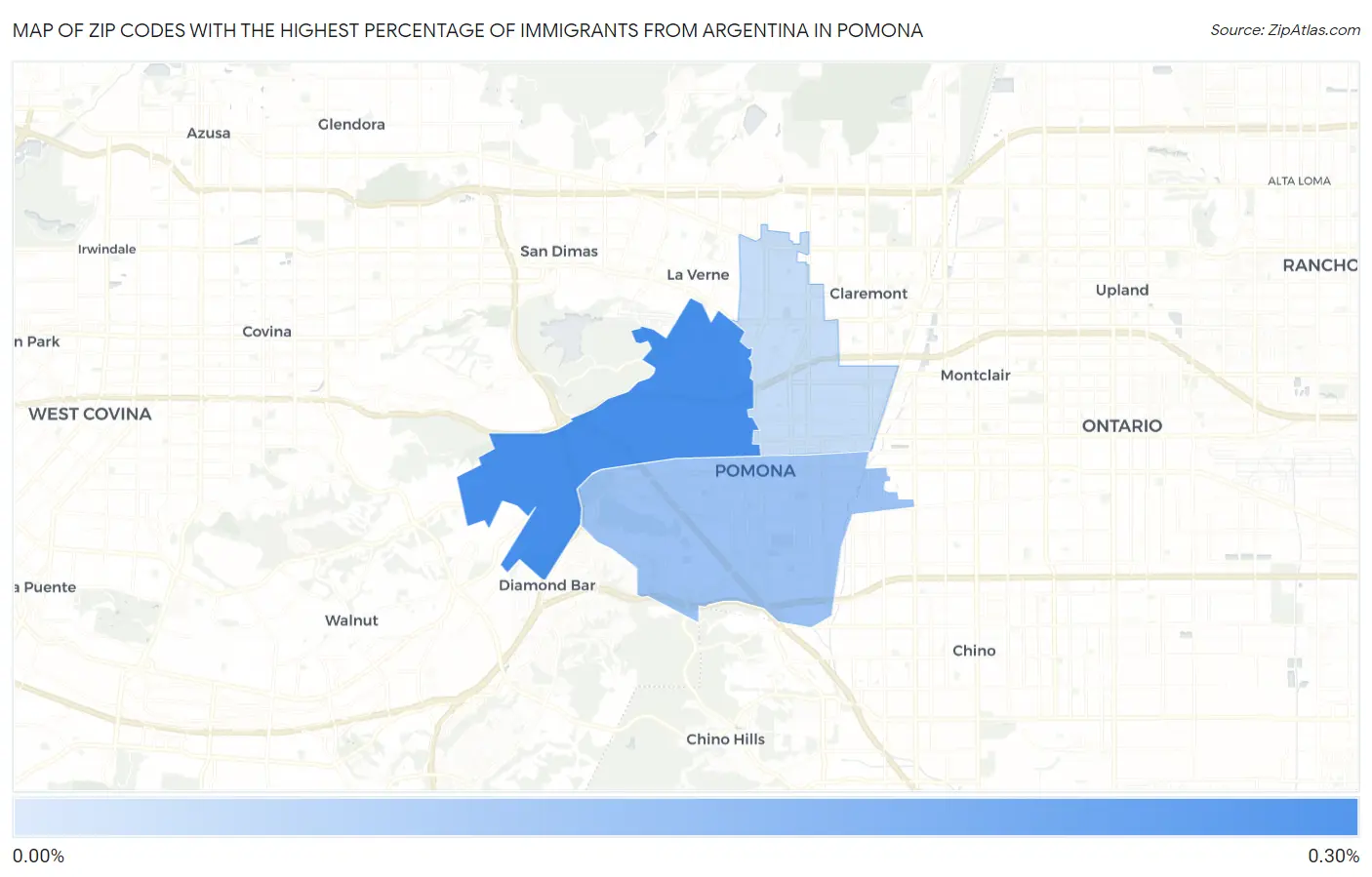 Zip Codes with the Highest Percentage of Immigrants from Argentina in Pomona Map