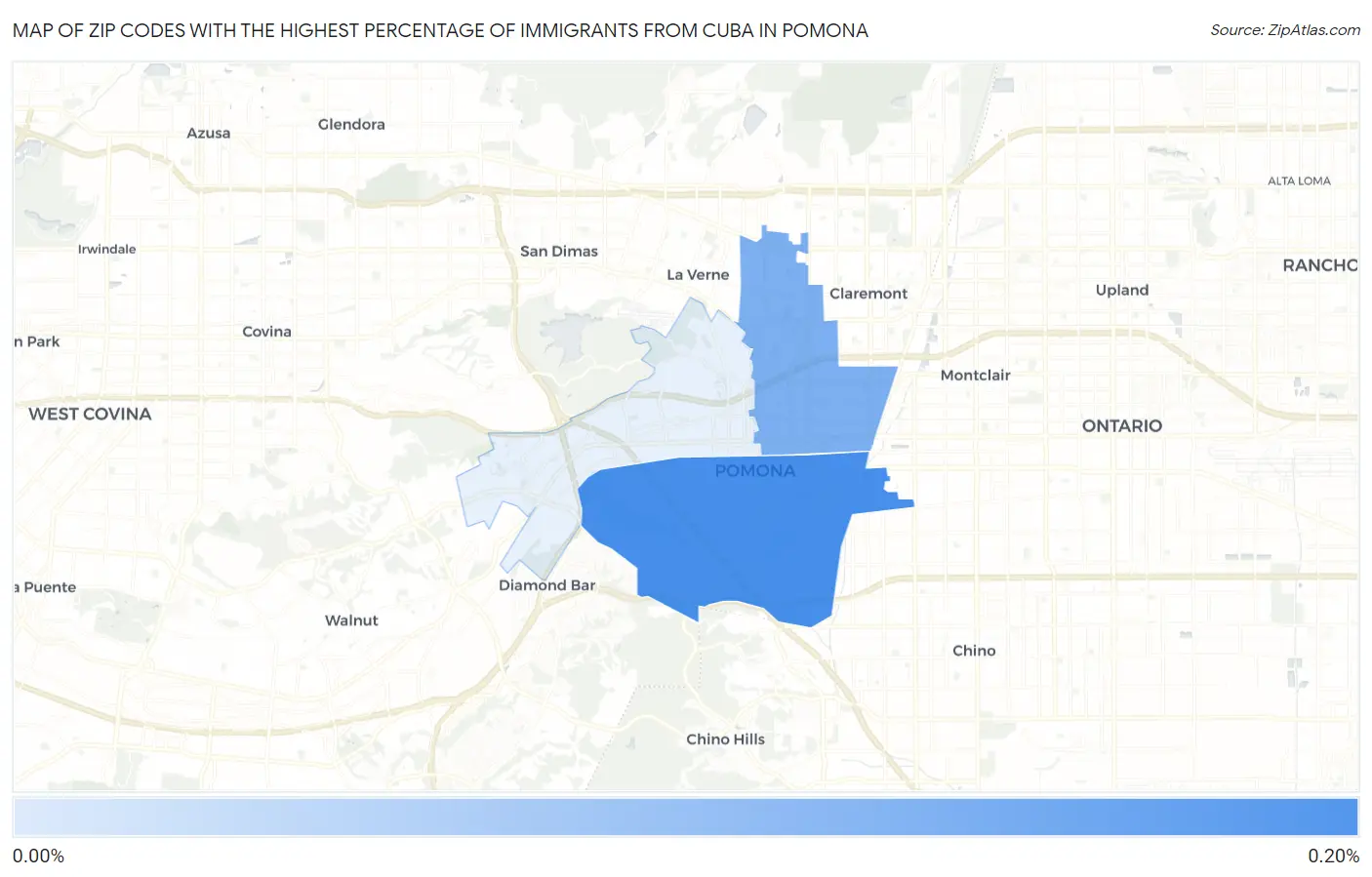 Zip Codes with the Highest Percentage of Immigrants from Cuba in Pomona Map