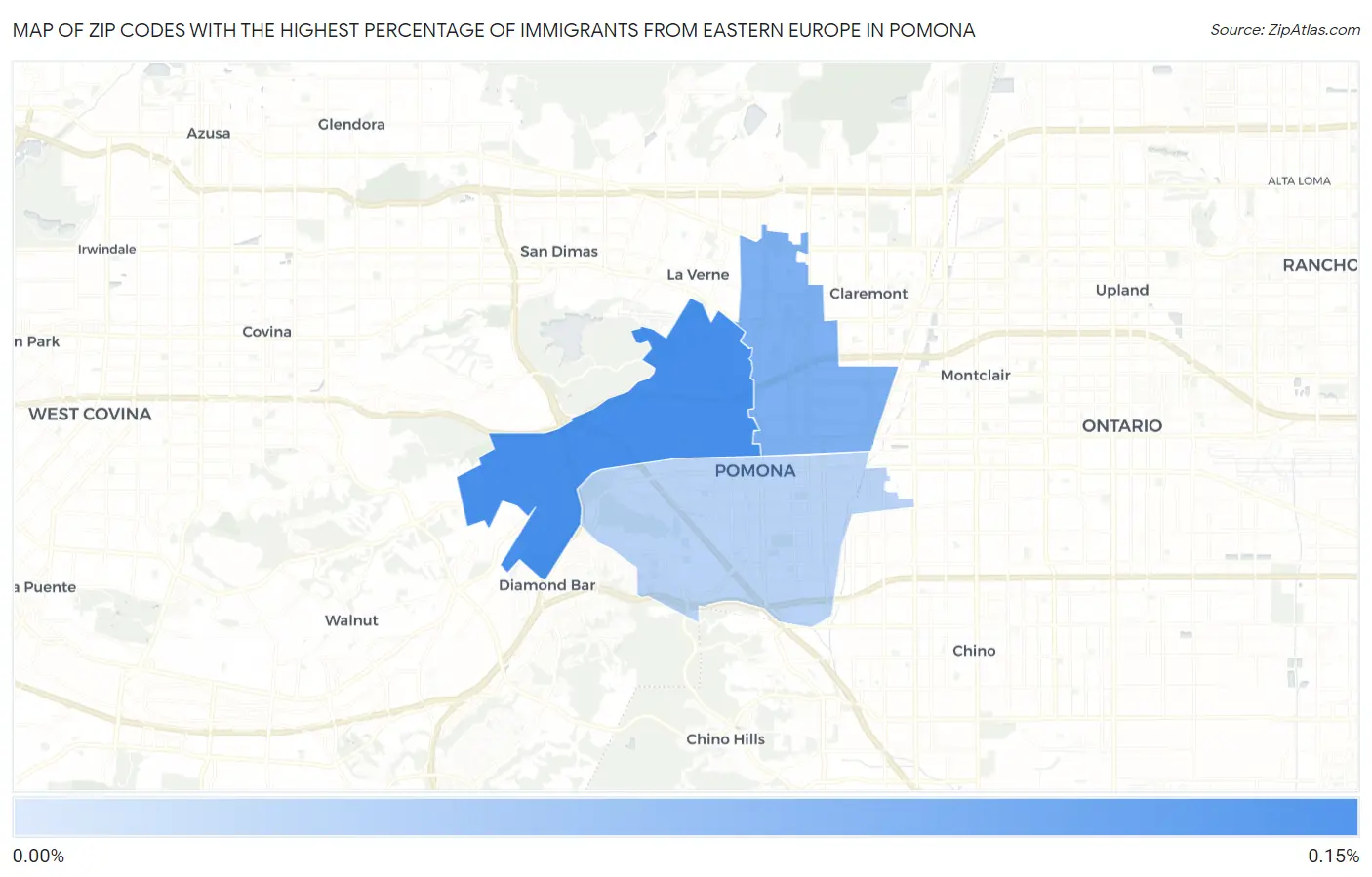 Zip Codes with the Highest Percentage of Immigrants from Eastern Europe in Pomona Map