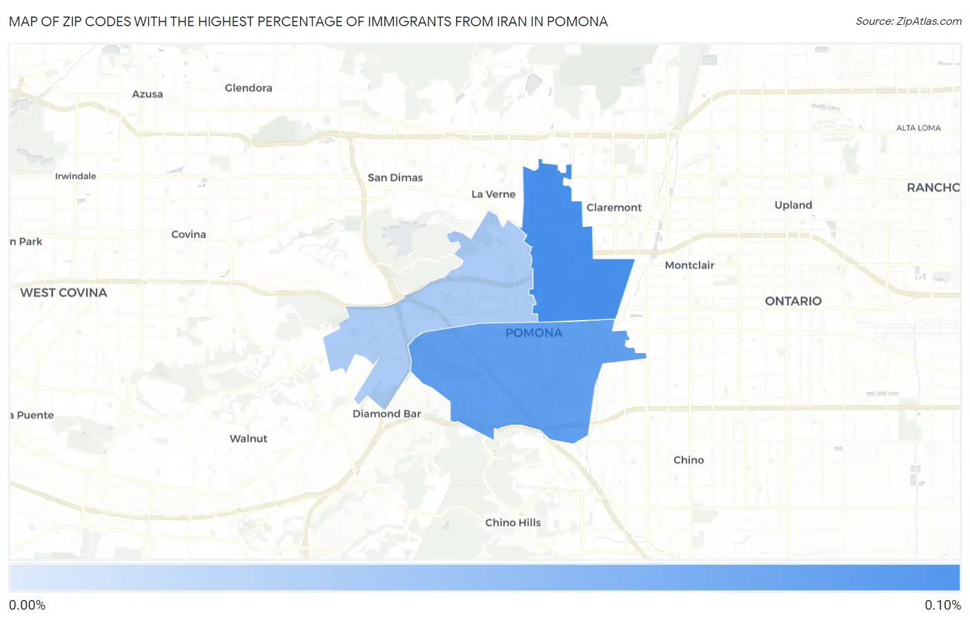 Zip Codes with the Highest Percentage of Immigrants from Iran in Pomona Map