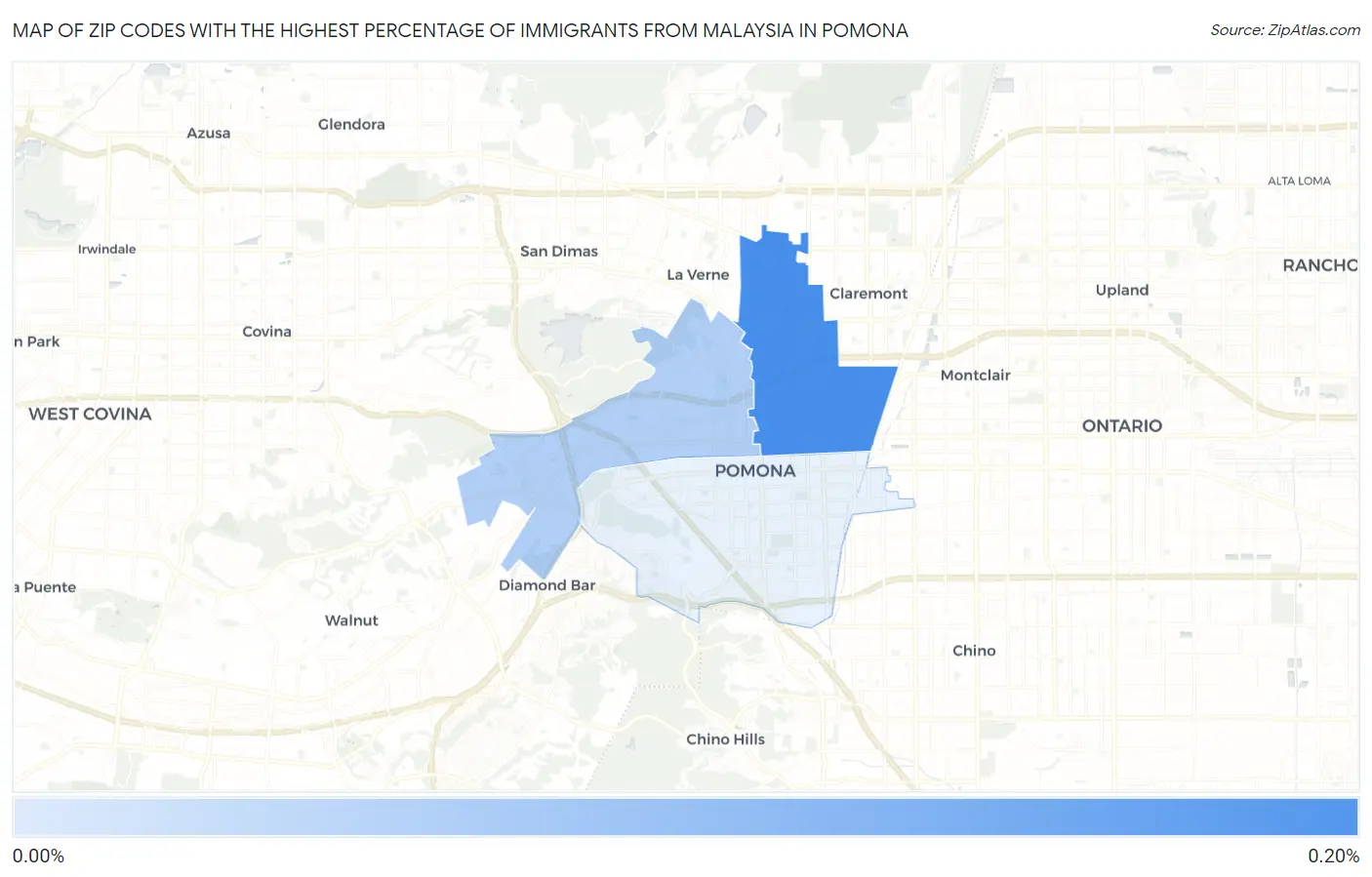 Zip Codes with the Highest Percentage of Immigrants from Malaysia in Pomona Map