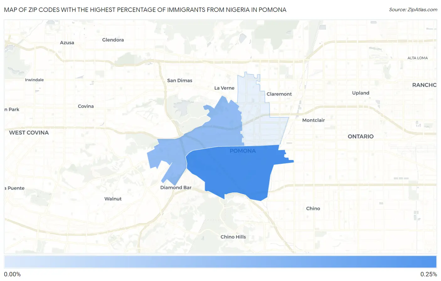 Zip Codes with the Highest Percentage of Immigrants from Nigeria in Pomona Map