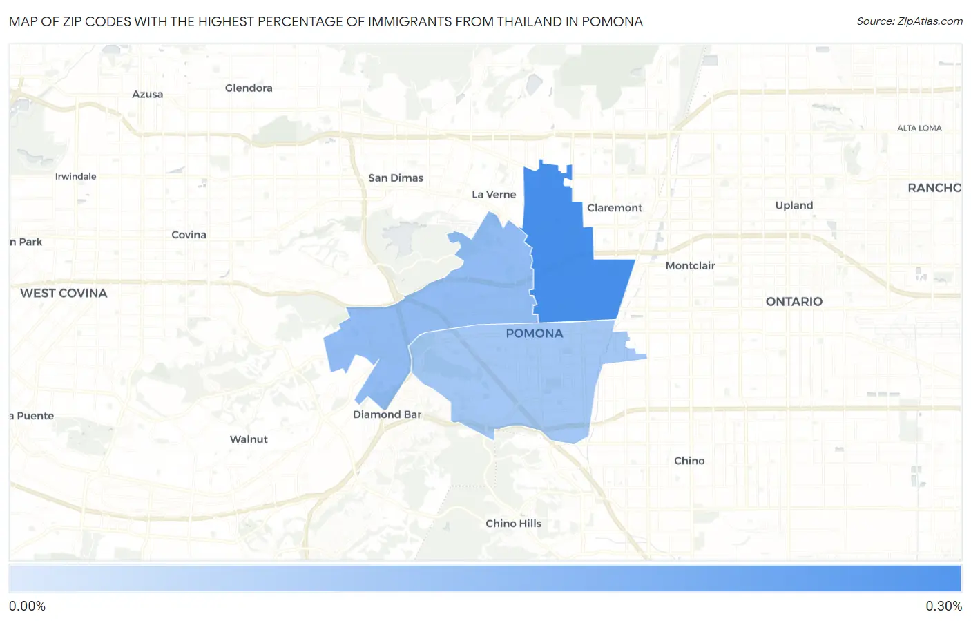 Zip Codes with the Highest Percentage of Immigrants from Thailand in Pomona Map