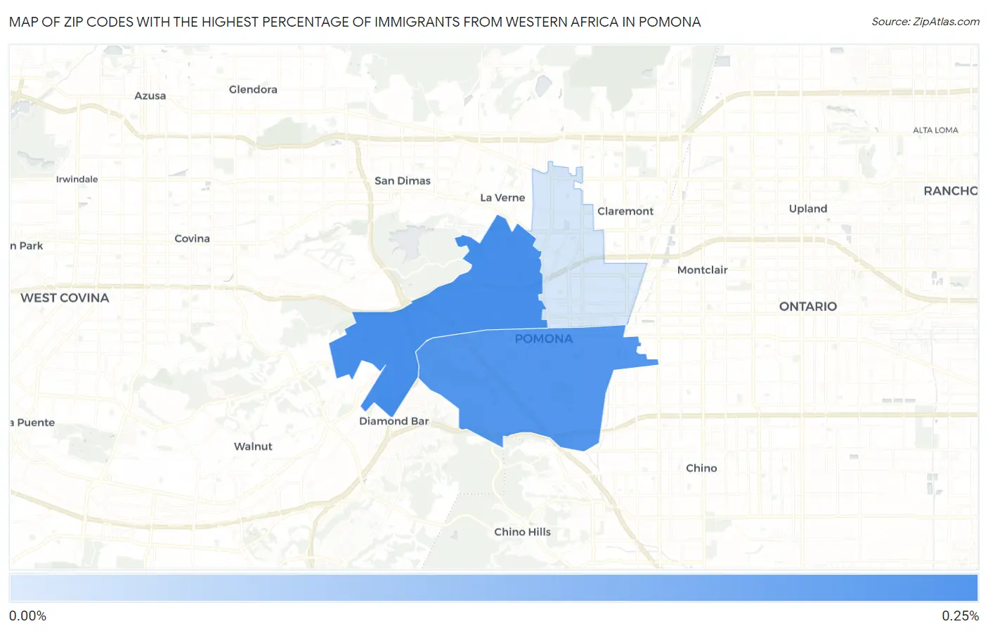 Zip Codes with the Highest Percentage of Immigrants from Western Africa in Pomona Map