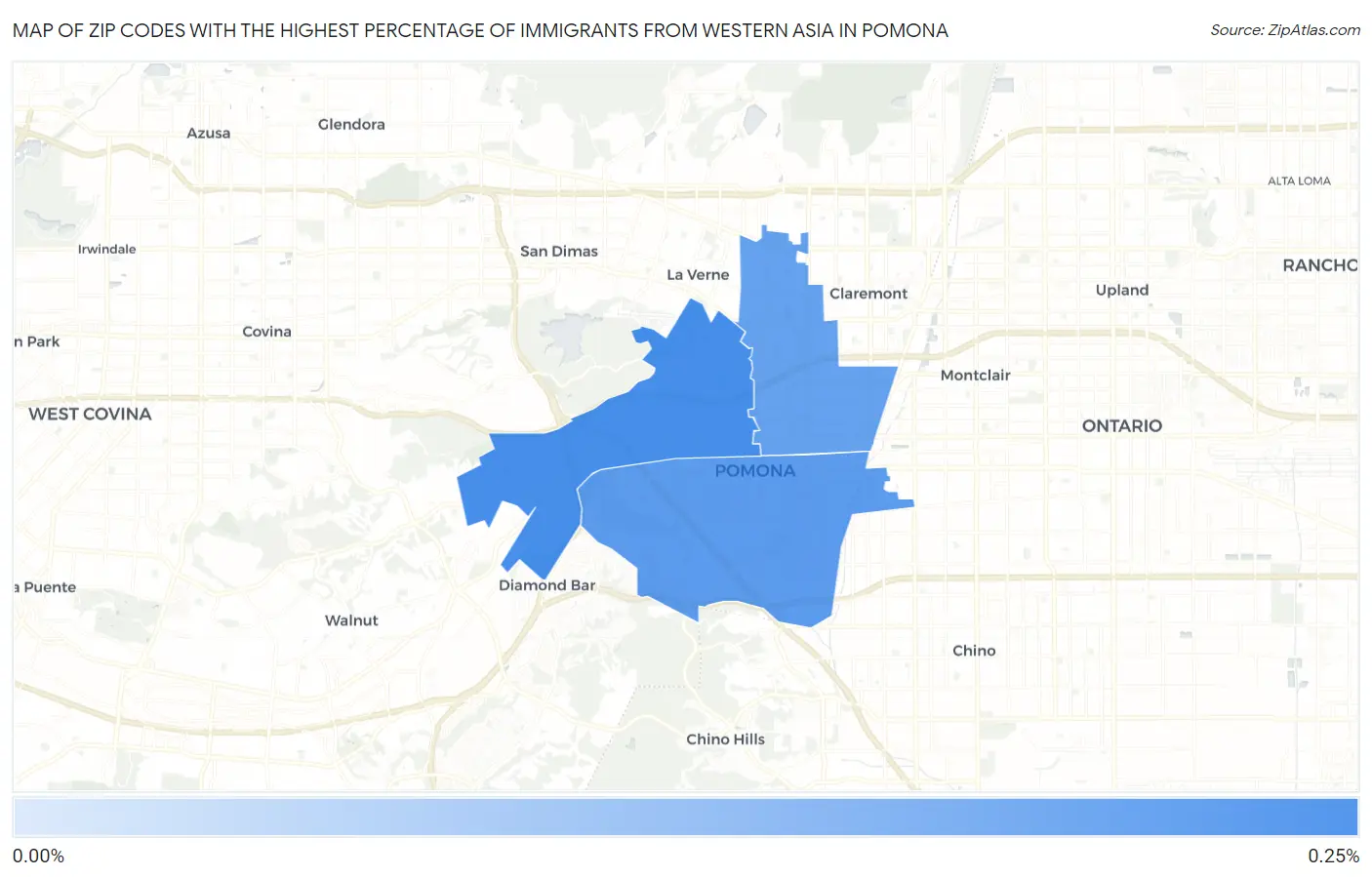 Zip Codes with the Highest Percentage of Immigrants from Western Asia in Pomona Map