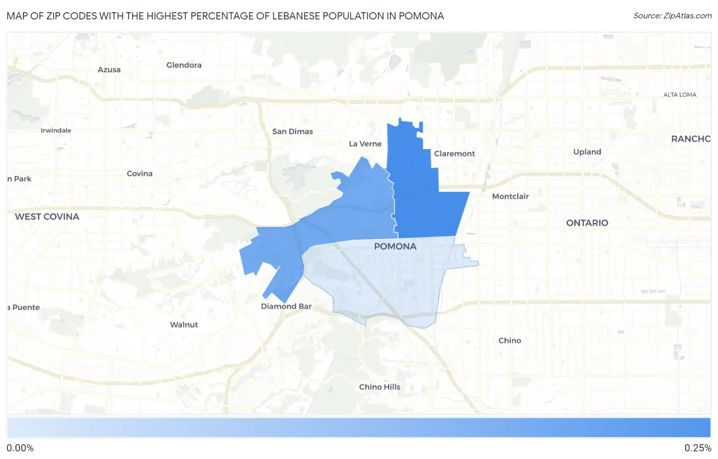 Zip Codes with the Highest Percentage of Lebanese Population in Pomona Map