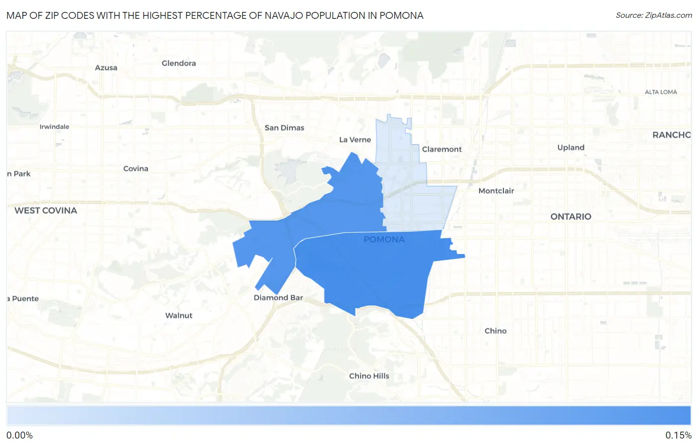 Zip Codes with the Highest Percentage of Navajo Population in Pomona Map