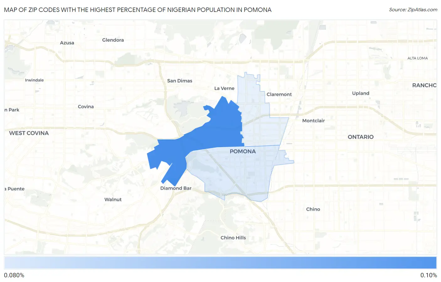Zip Codes with the Highest Percentage of Nigerian Population in Pomona Map