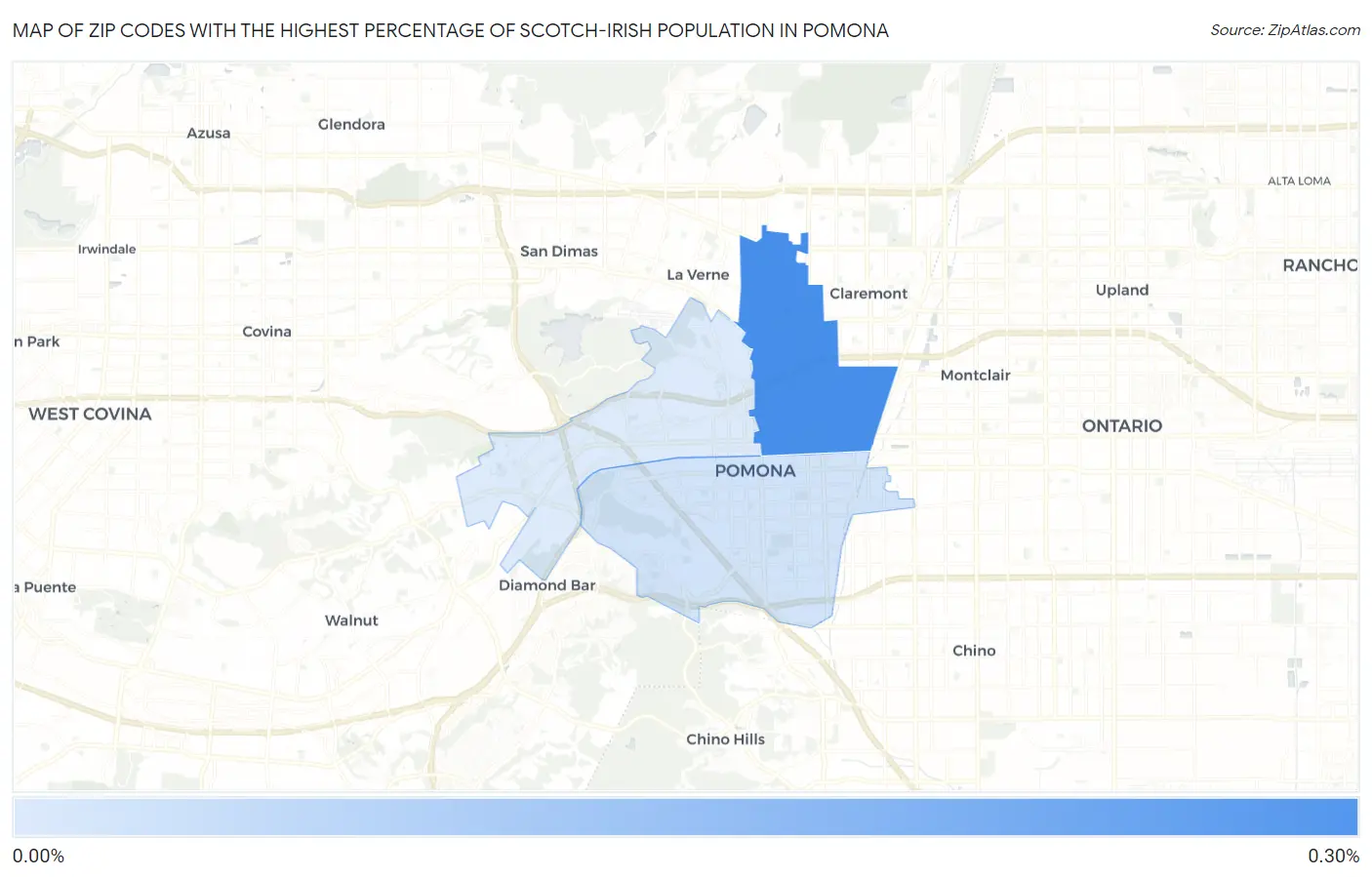 Zip Codes with the Highest Percentage of Scotch-Irish Population in Pomona Map