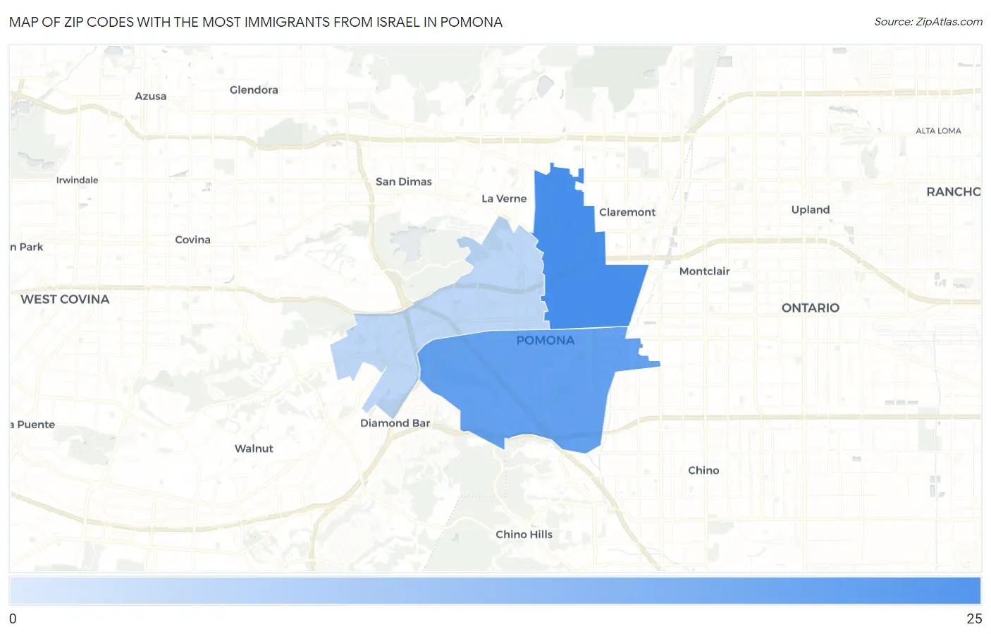 Zip Codes with the Most Immigrants from Israel in Pomona Map