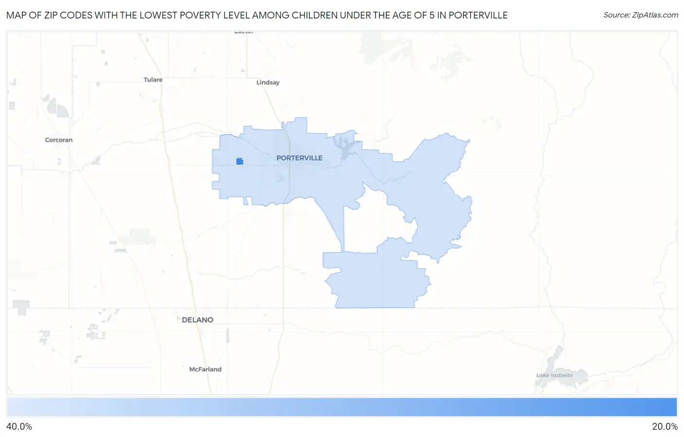 Zip Codes with the Lowest Poverty Level Among Children Under the Age of 5 in Porterville Map