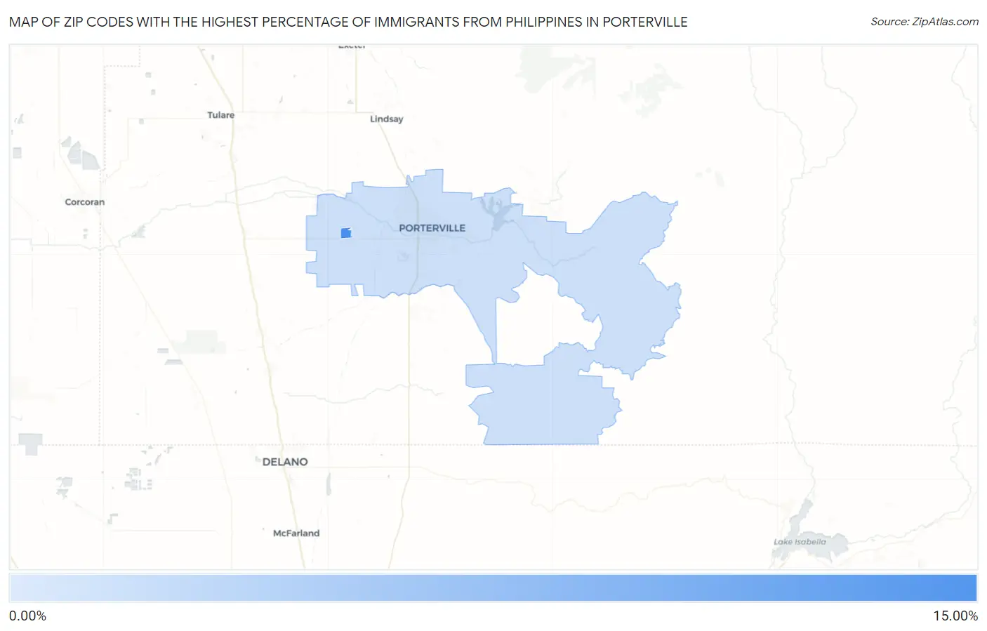 Zip Codes with the Highest Percentage of Immigrants from Philippines in Porterville Map