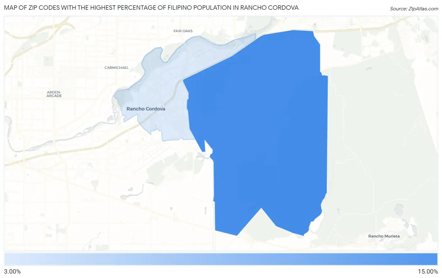 Zip Codes with the Highest Percentage of Filipino Population in Rancho Cordova Map