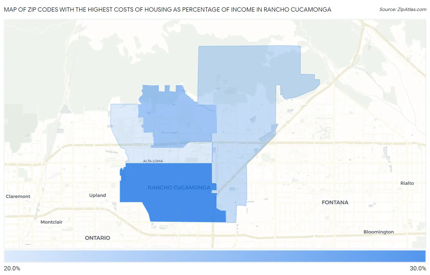 Zip Codes with the Highest Costs of Housing as Percentage of Income in Rancho Cucamonga Map
