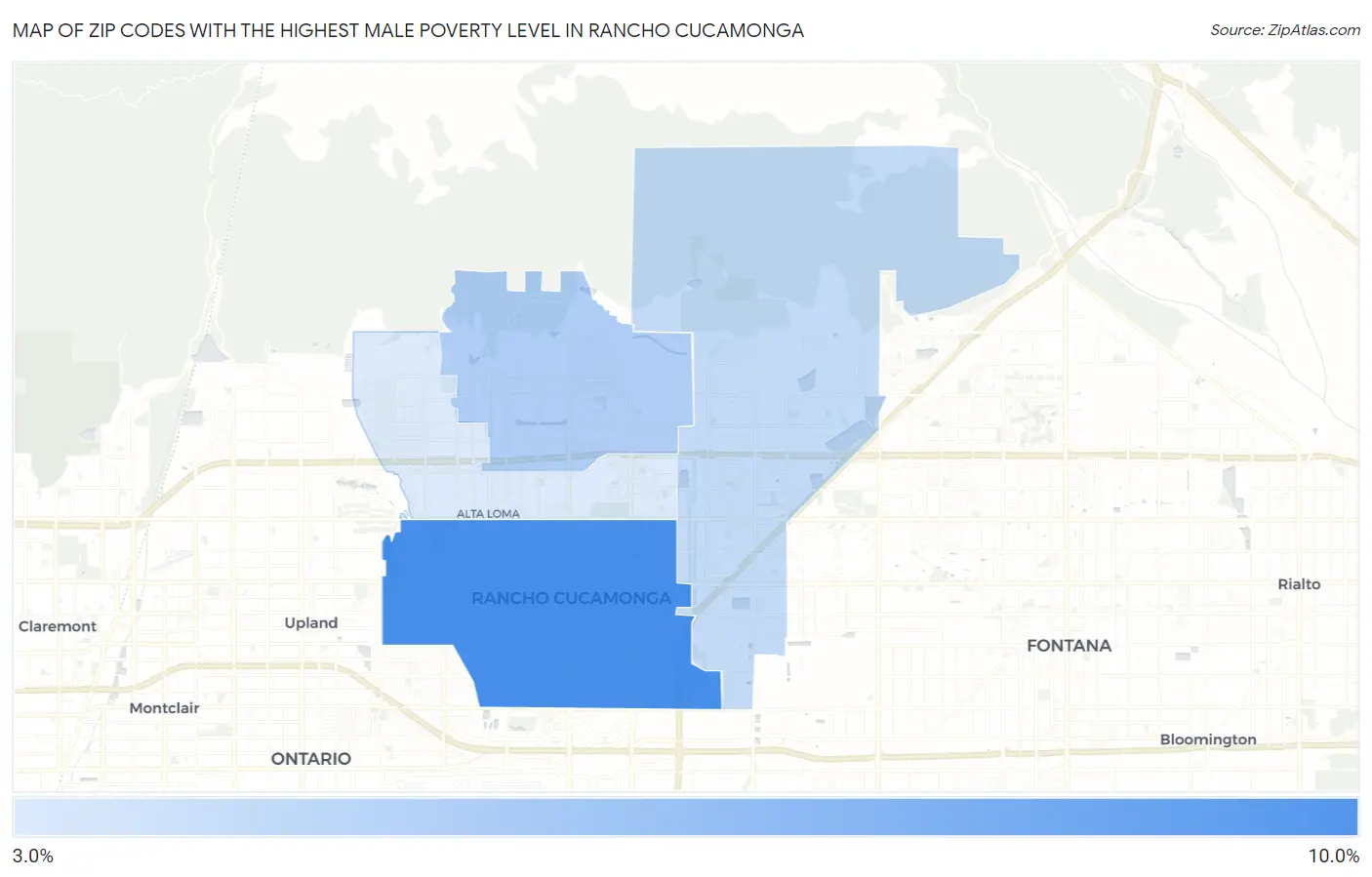 Zip Codes with the Highest Male Poverty Level in Rancho Cucamonga Map