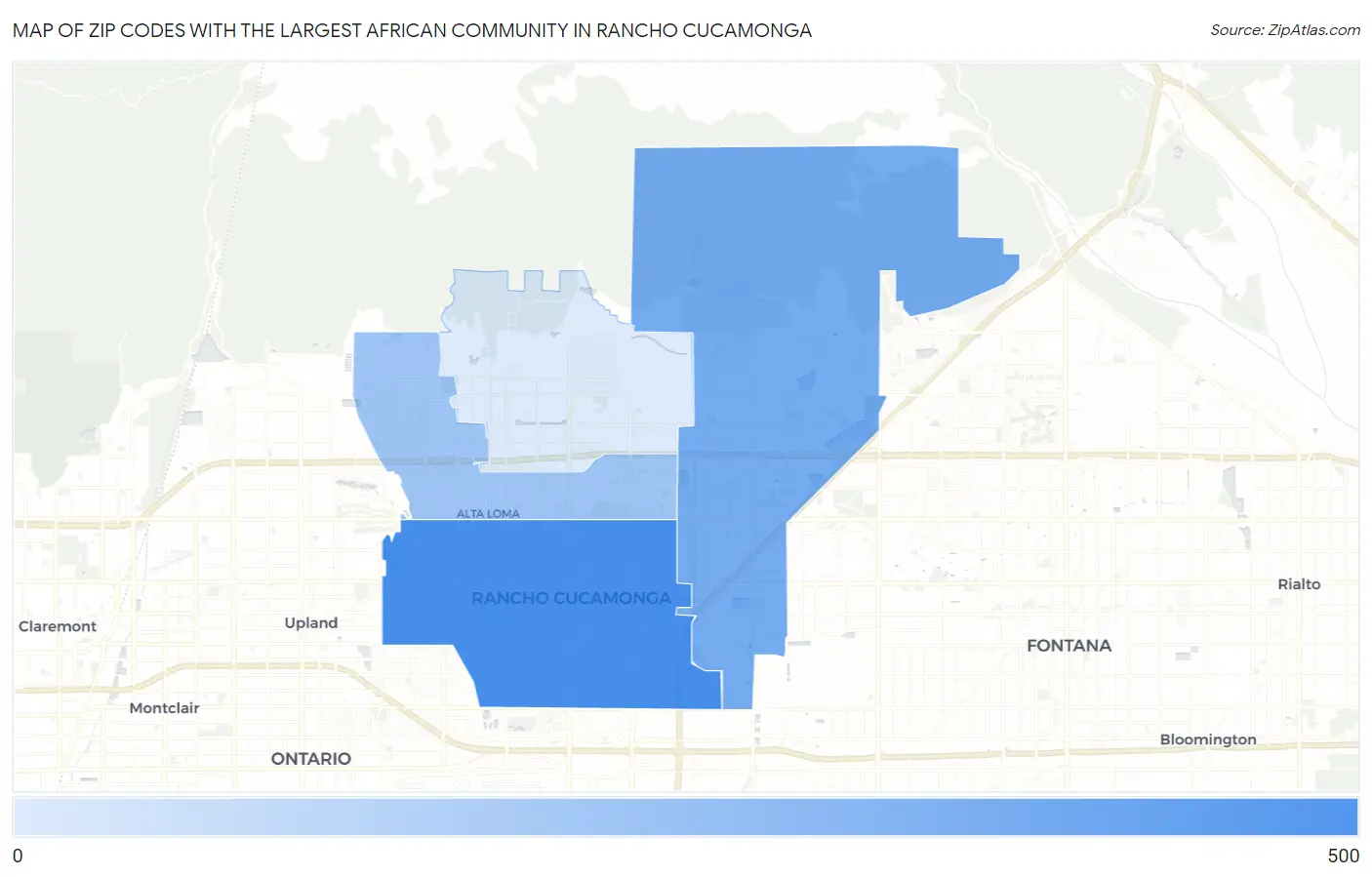 Zip Codes with the Largest African Community in Rancho Cucamonga Map