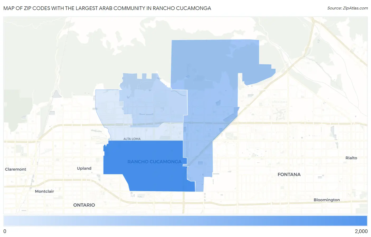 Zip Codes with the Largest Arab Community in Rancho Cucamonga Map