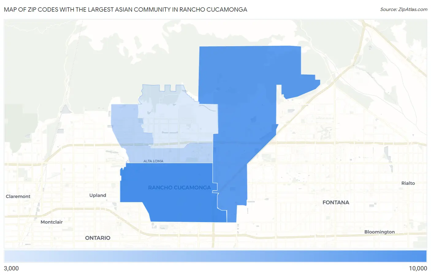 Zip Codes with the Largest Asian Community in Rancho Cucamonga Map