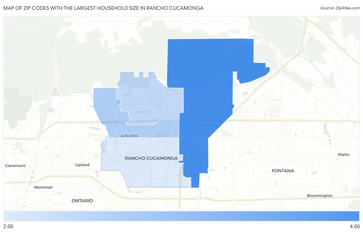 Zip Codes with the Largest Household Size in Rancho Cucamonga Map
