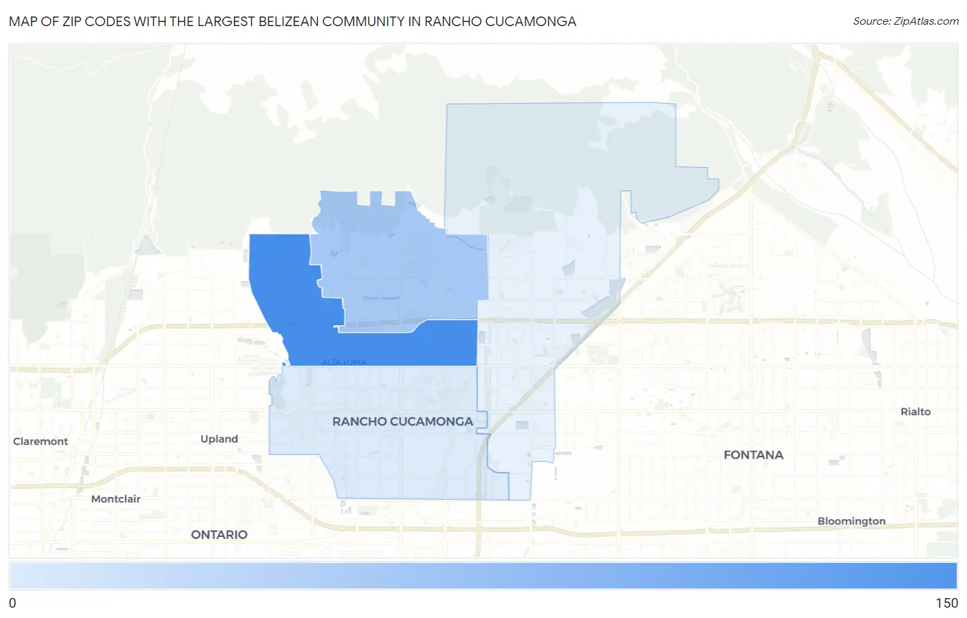 Zip Codes with the Largest Belizean Community in Rancho Cucamonga Map