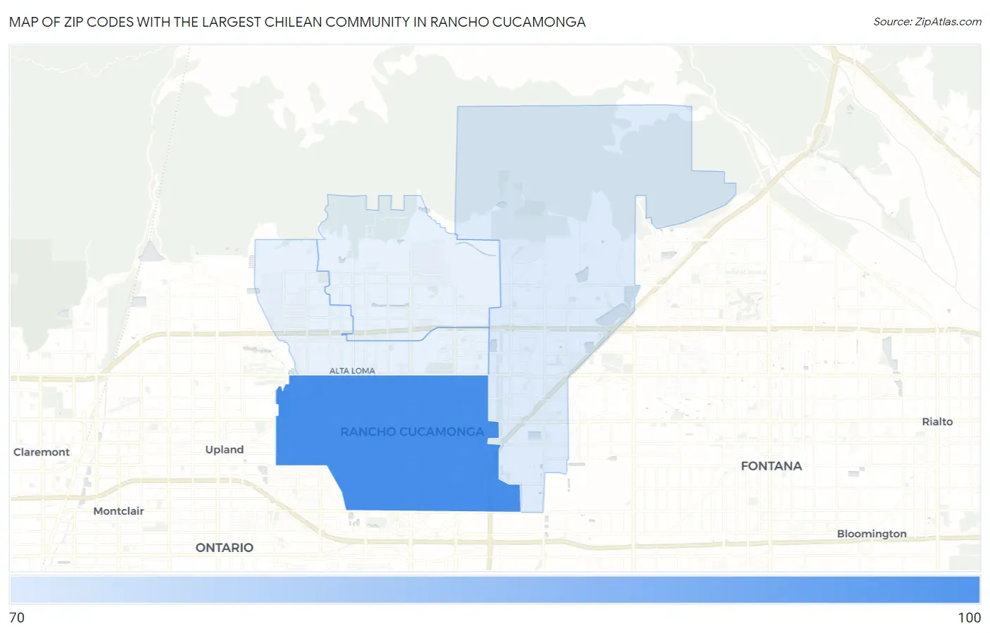 Zip Codes with the Largest Chilean Community in Rancho Cucamonga Map