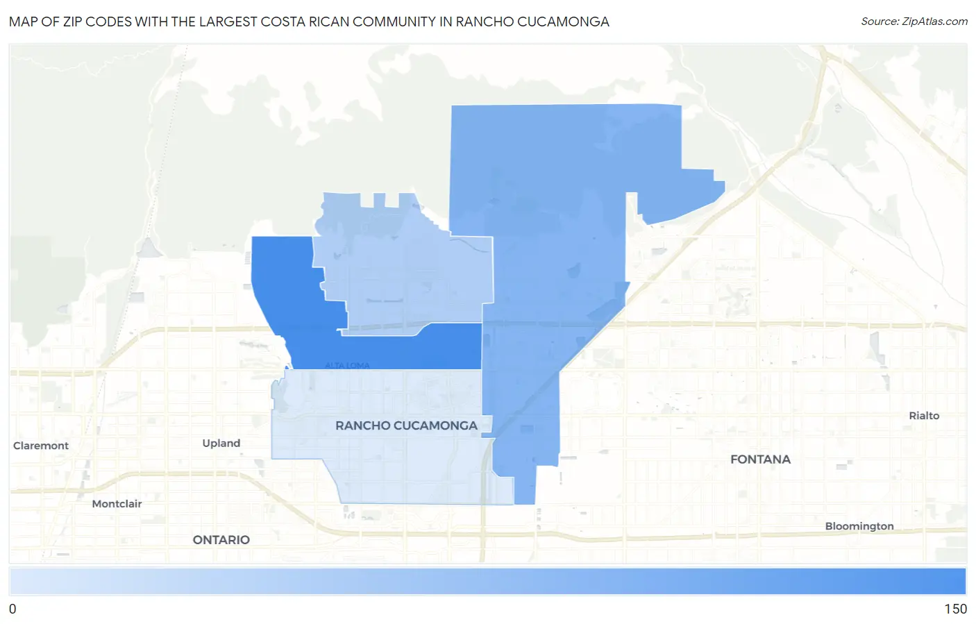 Zip Codes with the Largest Costa Rican Community in Rancho Cucamonga Map