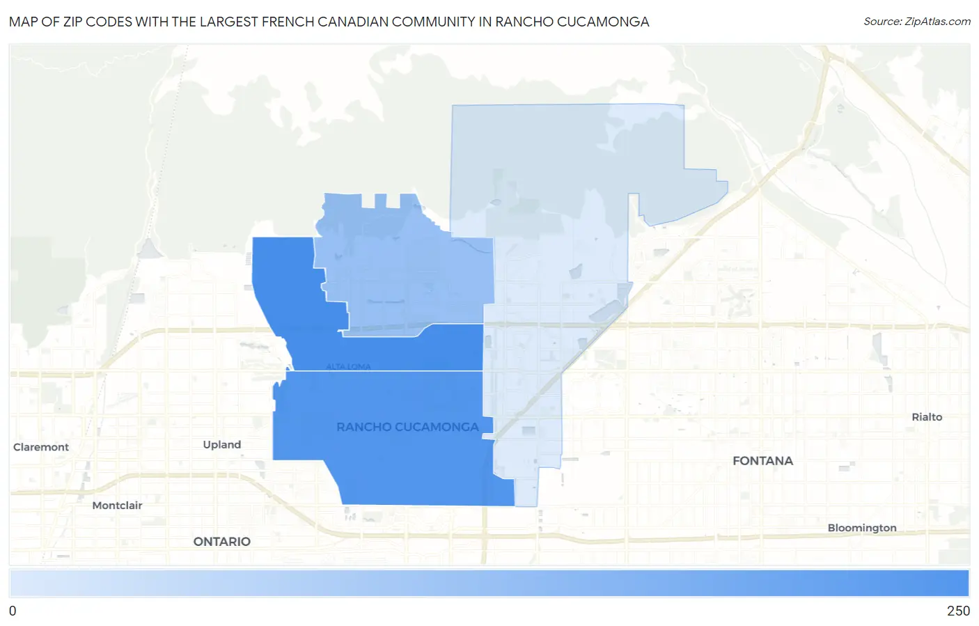 Zip Codes with the Largest French Canadian Community in Rancho Cucamonga Map