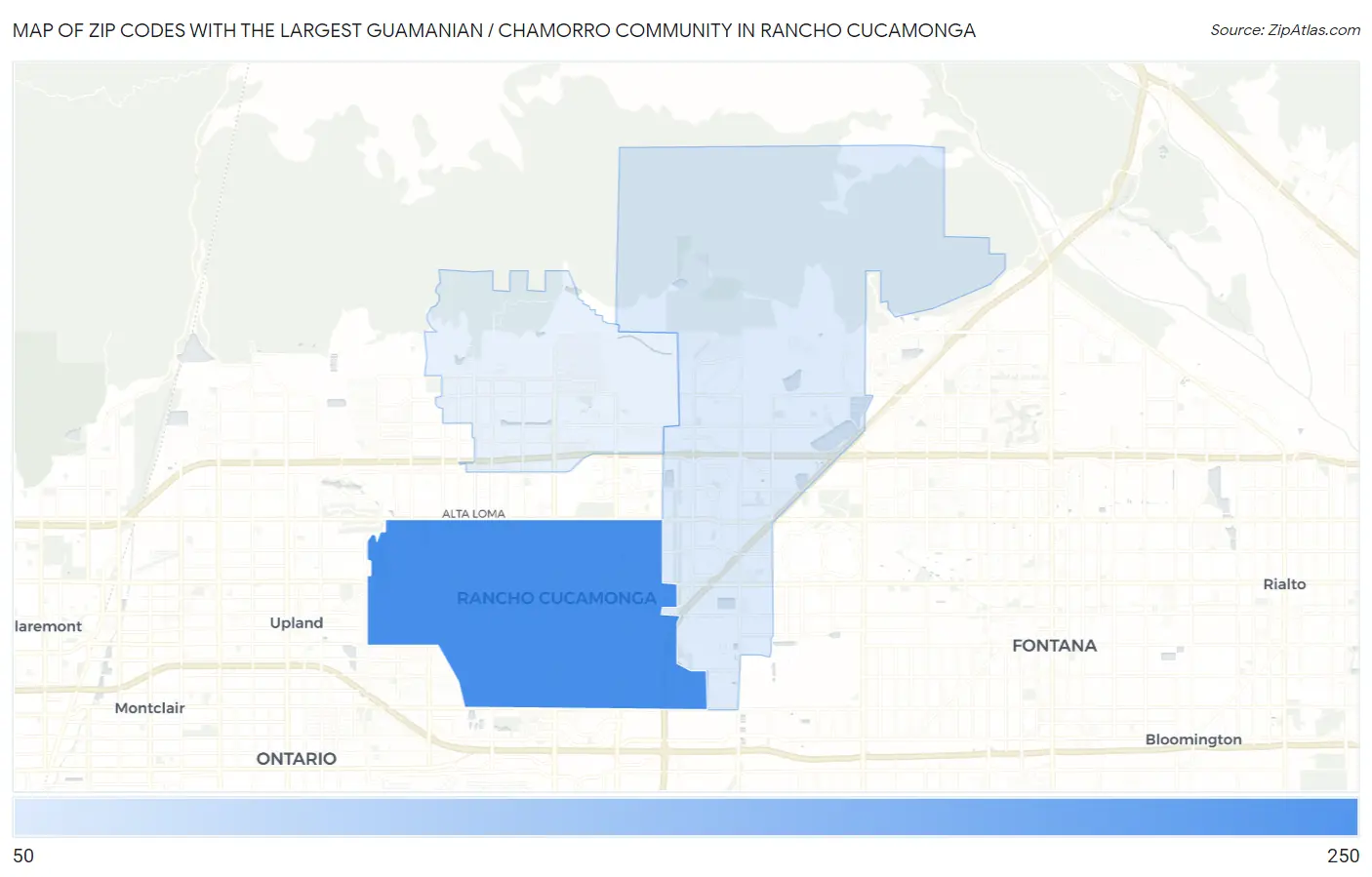Zip Codes with the Largest Guamanian / Chamorro Community in Rancho Cucamonga Map