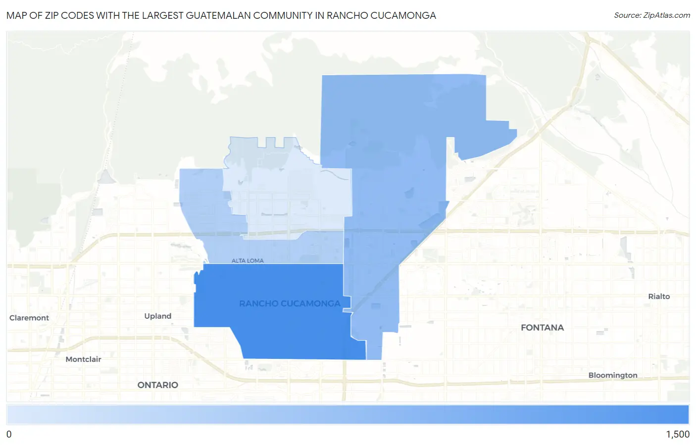 Zip Codes with the Largest Guatemalan Community in Rancho Cucamonga Map