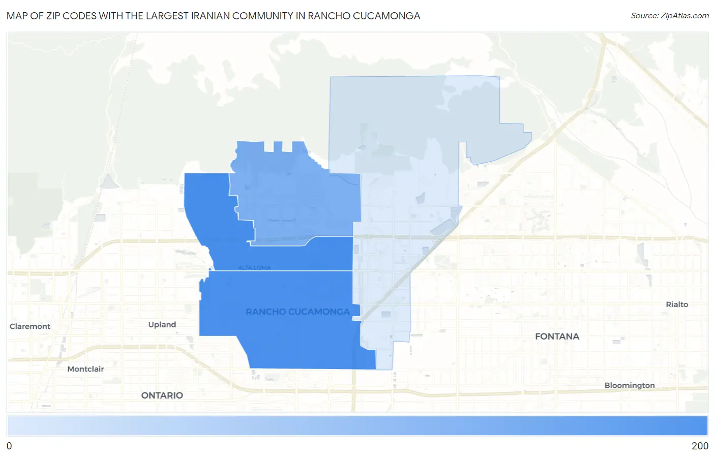 Zip Codes with the Largest Iranian Community in Rancho Cucamonga Map