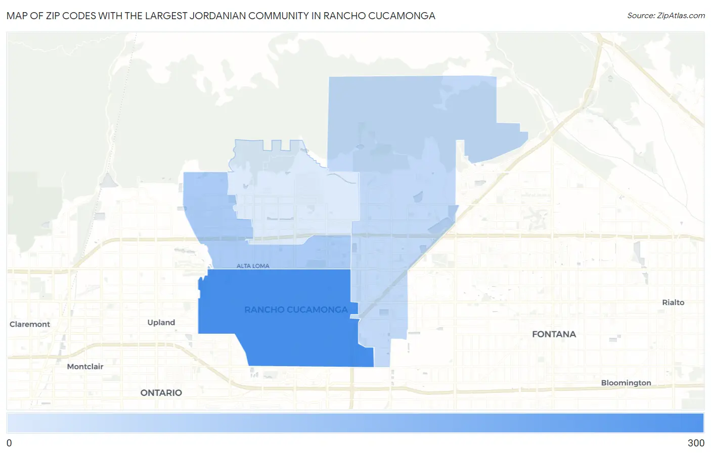 Zip Codes with the Largest Jordanian Community in Rancho Cucamonga Map