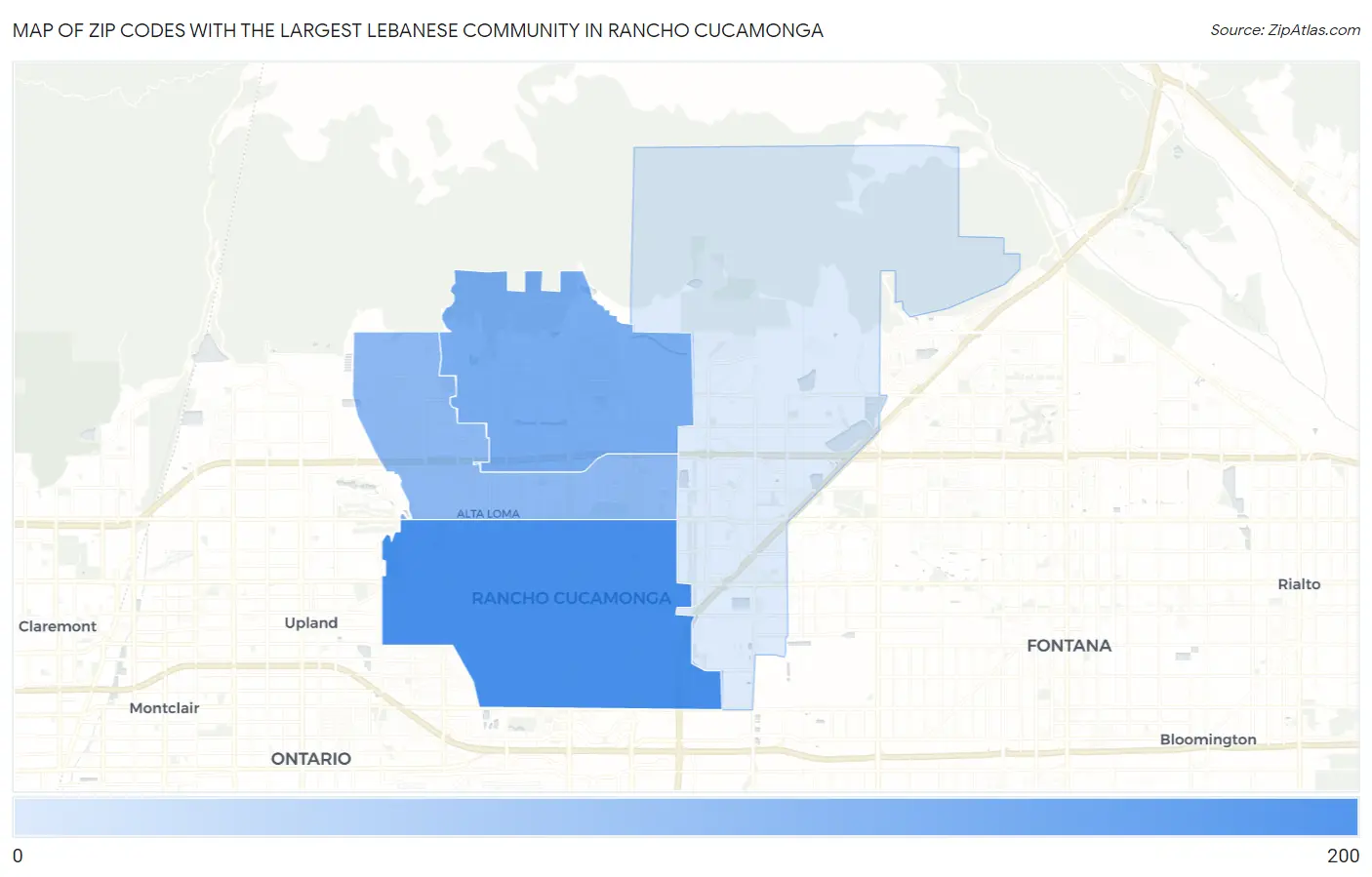 Zip Codes with the Largest Lebanese Community in Rancho Cucamonga Map