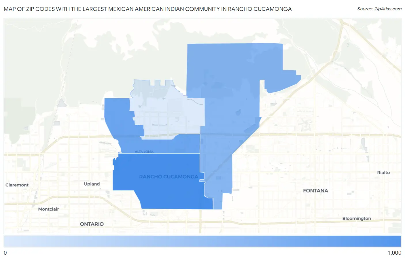 Zip Codes with the Largest Mexican American Indian Community in Rancho Cucamonga Map