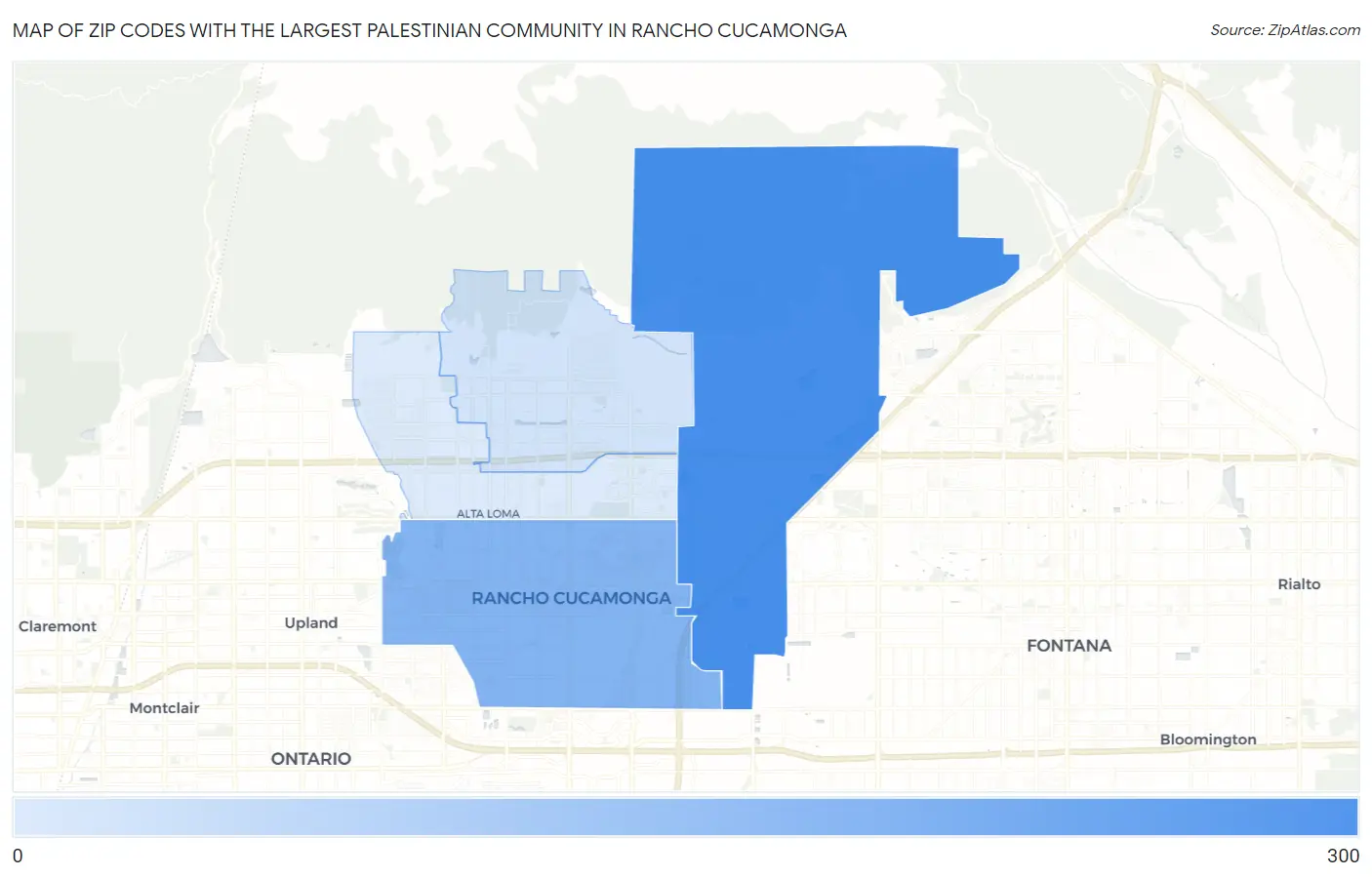 Zip Codes with the Largest Palestinian Community in Rancho Cucamonga Map